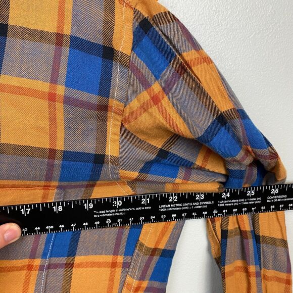 Gustin Shirt Mens L Orange Long Sleeve Button Flannel Plaid CL Missing Button - Picture 10 of 13